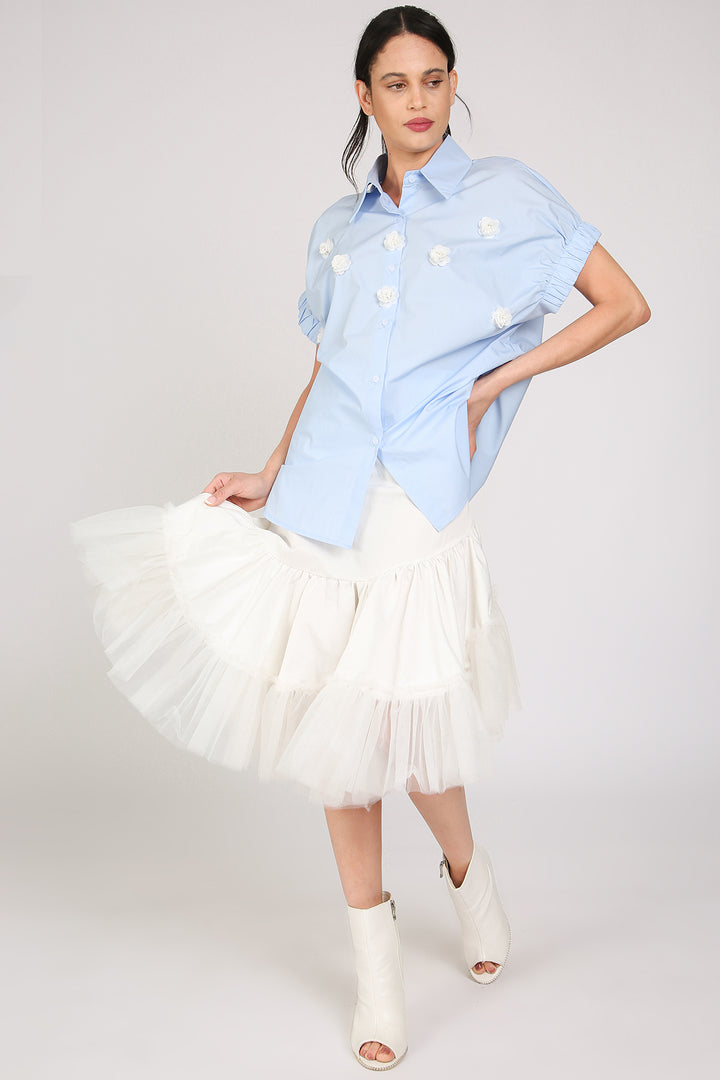 Mireille Floral Applique Poplin Long Blouse - Shop Beulah Style