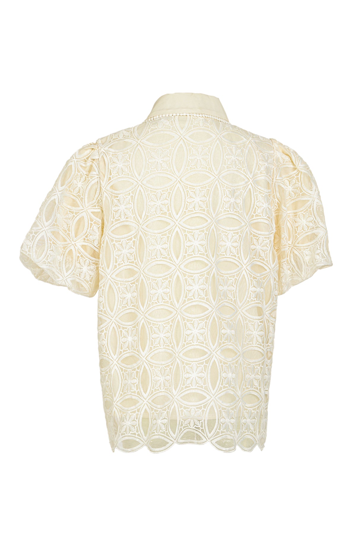 Blaine Floral Embroidered Detail Lace Trim Puff Blouse