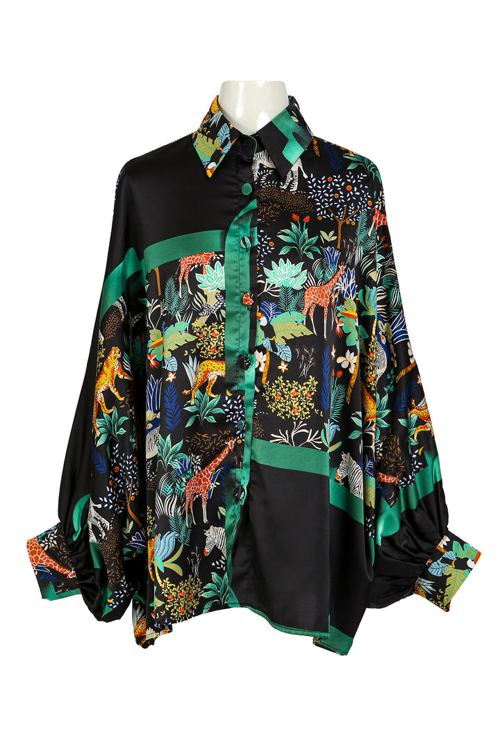 Justine Multicolor Tropical Printed Satin Blouse