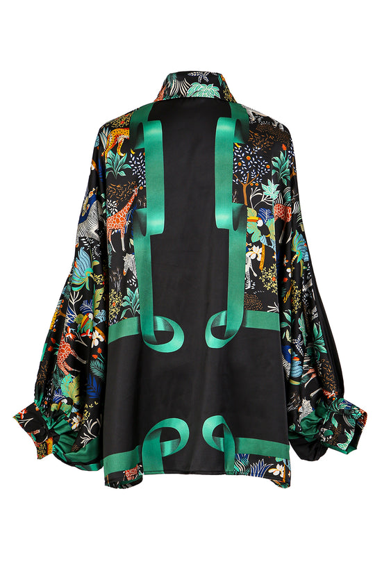 Justine Multicolor Tropical Printed Satin Blouse