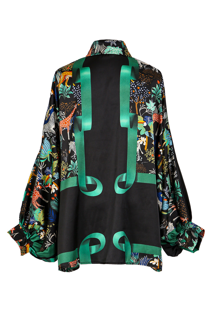 Justine Multicolor Tropical Printed Satin Blouse