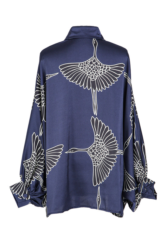 Zoe Abstract Crane Printed Satin Blouse