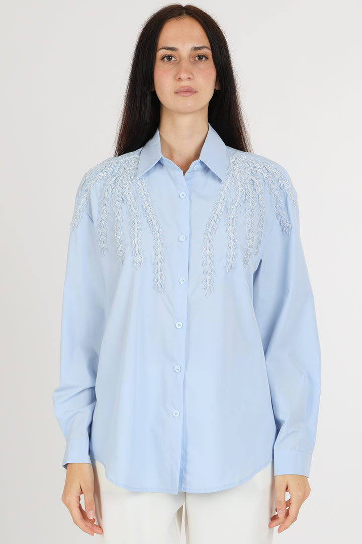 Kennedy Sequined Botanic Wing Detail Button Down Shirt - Shop Beulah Style