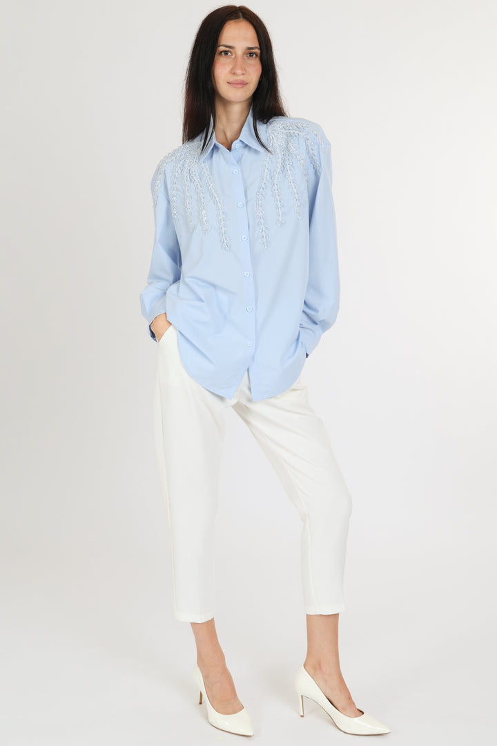 Kennedy Sequined Botanic Wing Detail Button Down Shirt - Shop Beulah Style