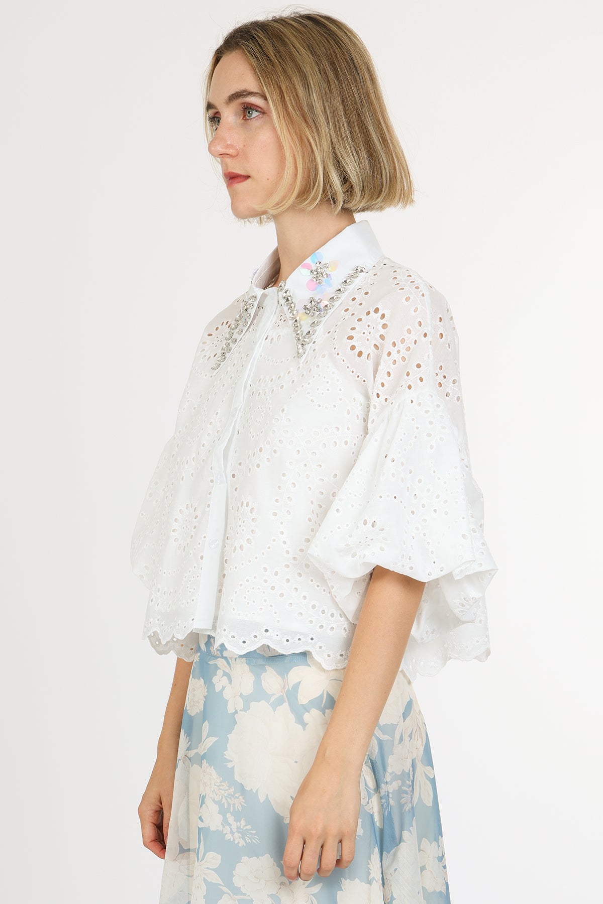 Eric Iridescent Sequined & Embellished Eyelet Blouse - Shop Beulah Style