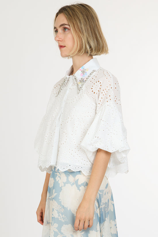 Eric Iridescent Sequined & Embellished Eyelet Blouse - Shop Beulah Style