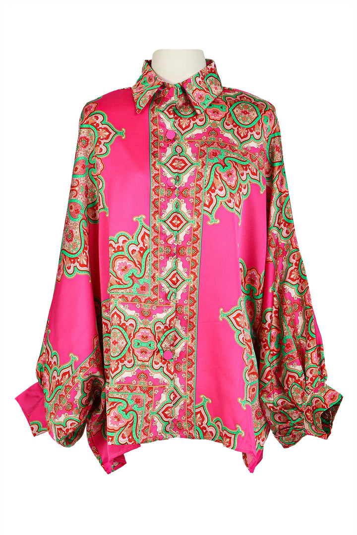 Seraphina Bohemian Abstract Printed Satin Blouse - Shop Beulah Style
