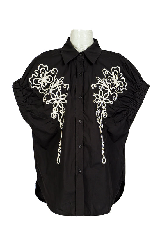 Solene Beaded & Floral Embroidered Cap Top