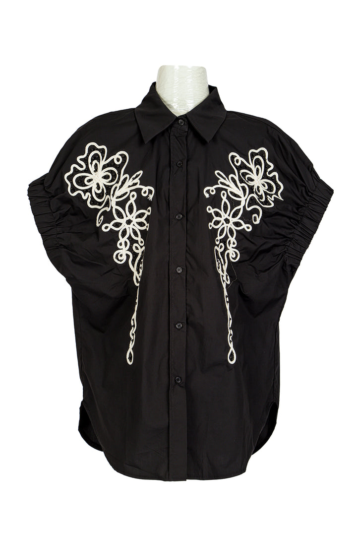 Solene Beaded & Floral Embroidered Cap Top
