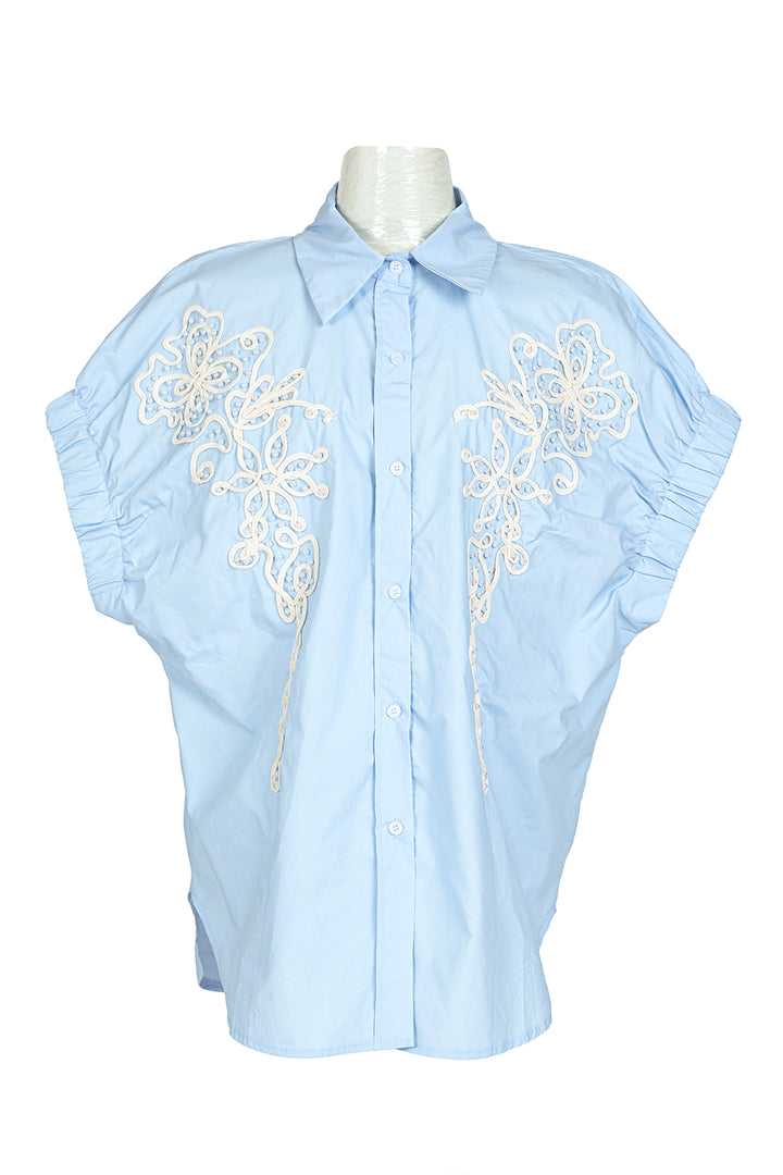 Solene Beaded & Floral Embroidered Cap Top