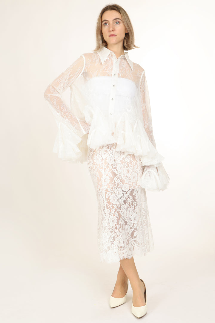 Briana Sequined Floral Mesh Ruffled Flounce Blouse - Shop Beulah Style