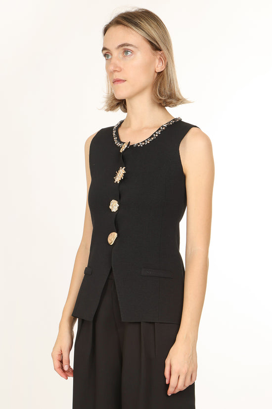 Rocky Beaded Collar Metallic Multi-Button Sleeveless Top - Shop Beulah Style