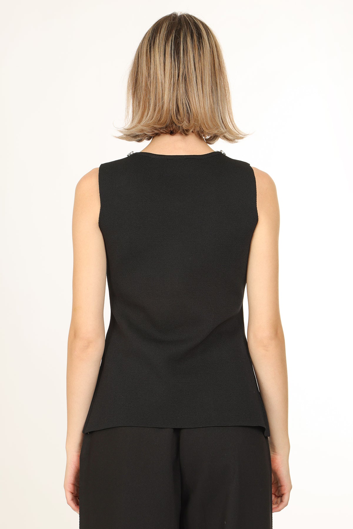 Rocky Beaded Collar Metallic Multi-Button Sleeveless Top - Shop Beulah Style