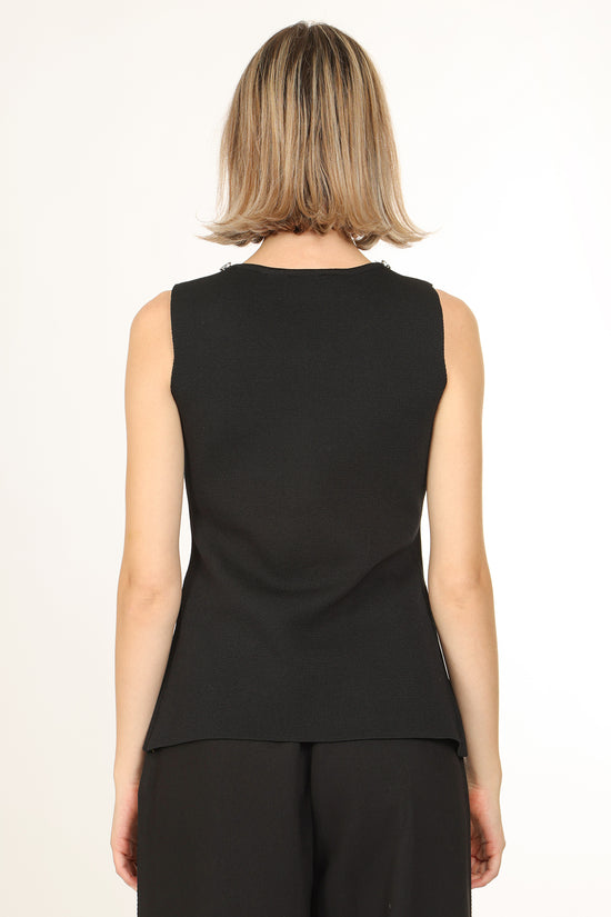 Rocky Beaded Collar Metallic Multi-Button Sleeveless Top - Shop Beulah Style
