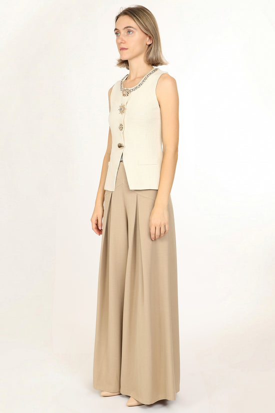 Rocky Beaded Collar Metallic Multi-Button Sleeveless Top - Shop Beulah Style