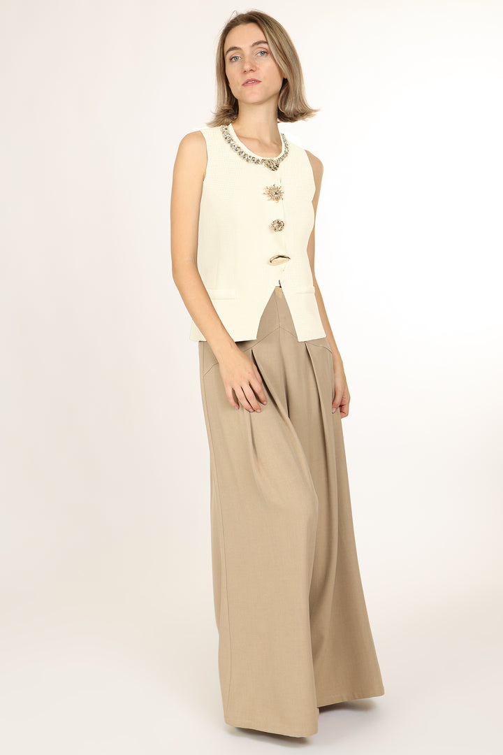 Rocky Beaded Collar Metallic Multi-Button Sleeveless Top - Shop Beulah Style
