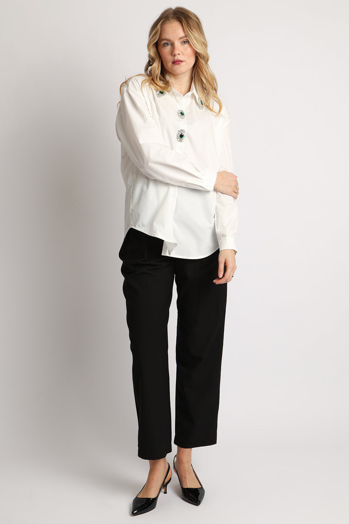 Denisse Multi-Embellished Brooch Button Down Dress Shirt - Shop Beulah Style