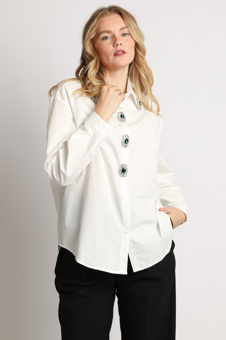 Denisse Multi-Embellished Brooch Button Down Dress Shirt - Shop Beulah Style