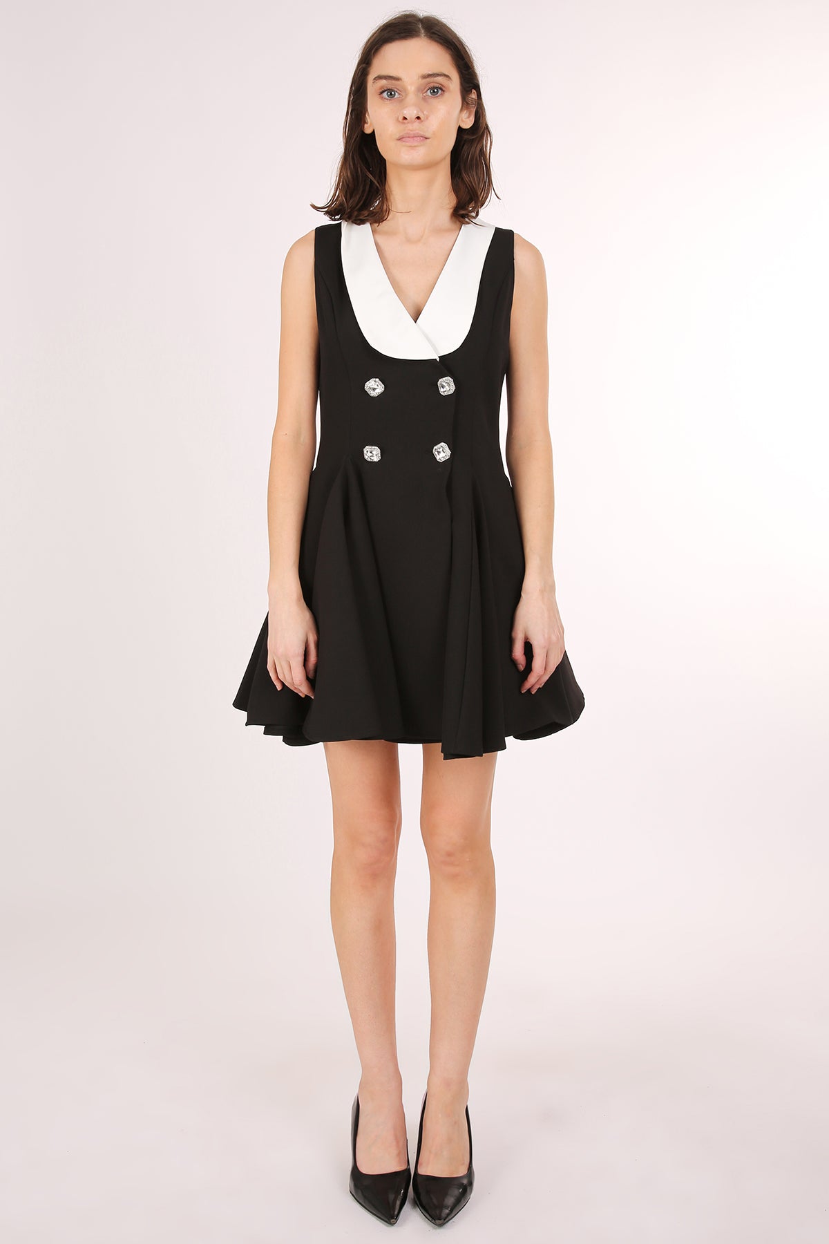 Maxine Double-breasted Sleeveless Pleated Mini Dress