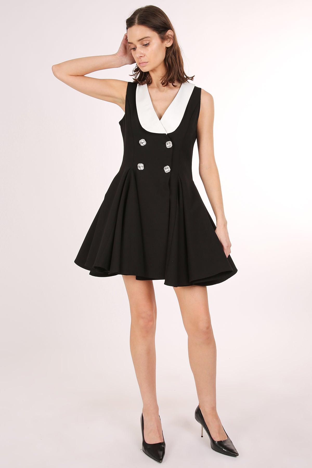 Maxine Double-breasted Sleeveless Pleated Mini Dress