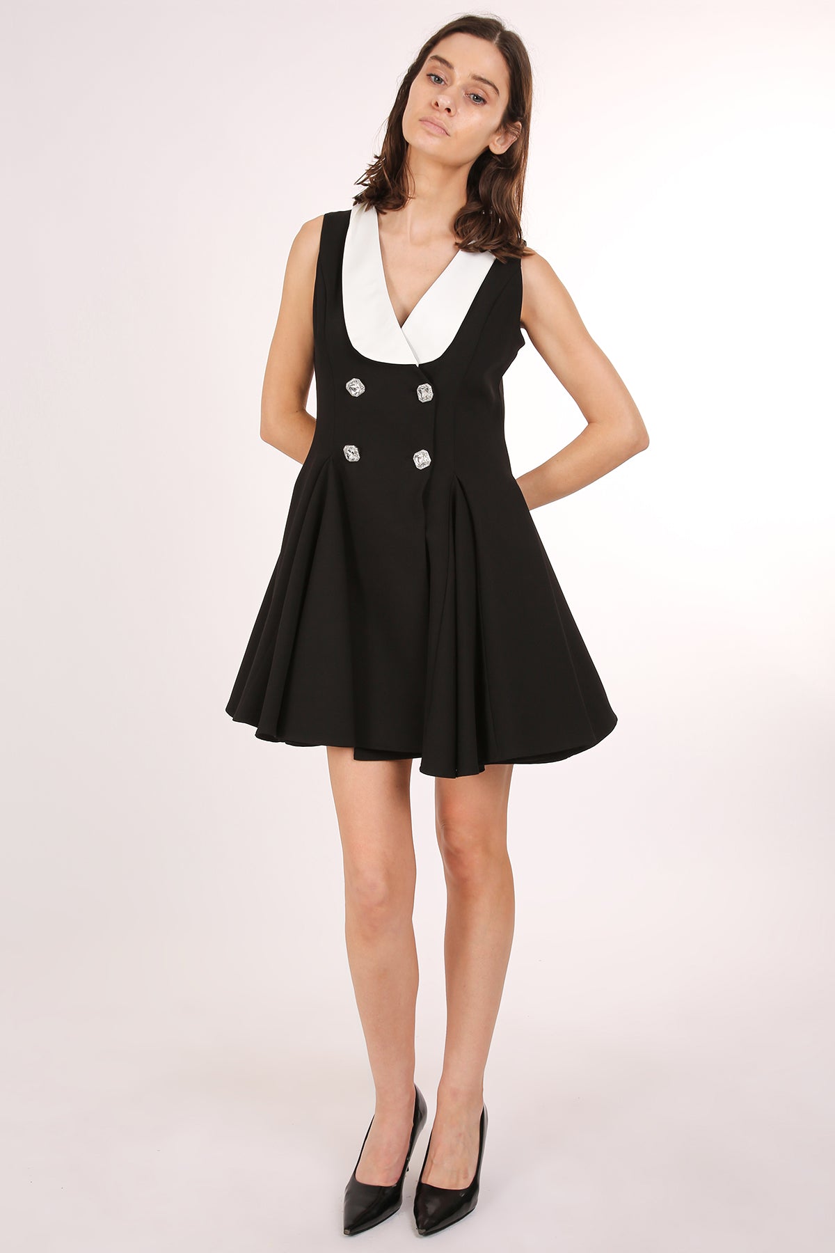 Maxine Double-breasted Sleeveless Pleated Mini Dress