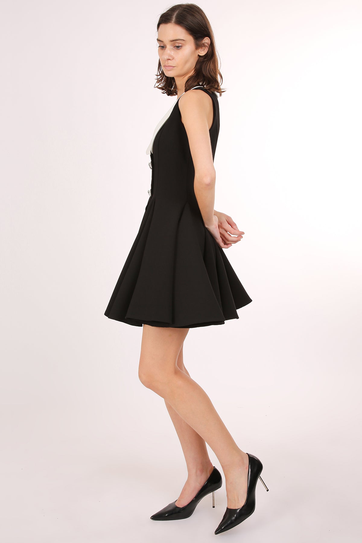 Maxine Double-breasted Sleeveless Pleated Mini Dress