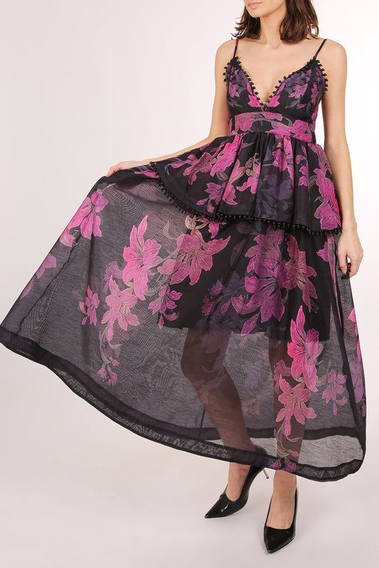Tiara Beaded Trim Tiered Floral Print Maxi Slip Dress - Shop Beulah Style
