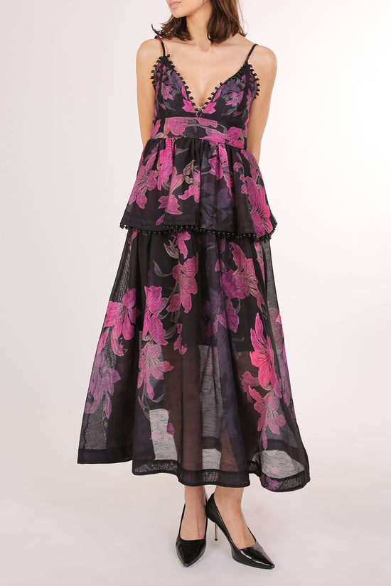Tiara Beaded Trim Tiered Floral Print Maxi Slip Dress - Shop Beulah Style