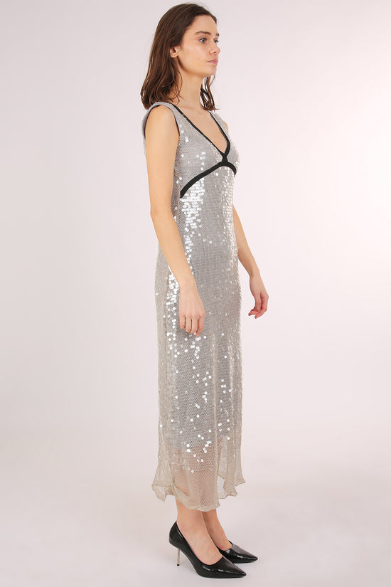 Trinity Sequined Mesh Contrast Lined Scoop Neck Maxi Dress - Shop Beulah Style