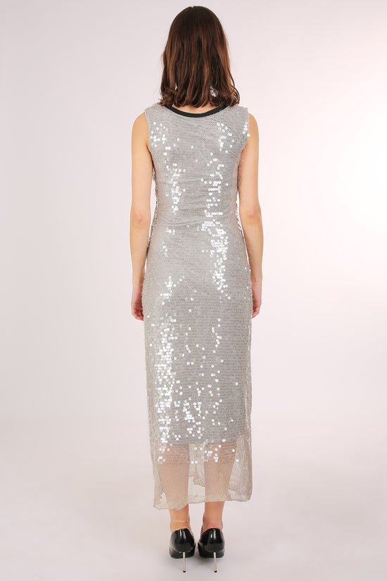 Trinity Sequined Mesh Contrast Lined Scoop Neck Maxi Dress - Shop Beulah Style