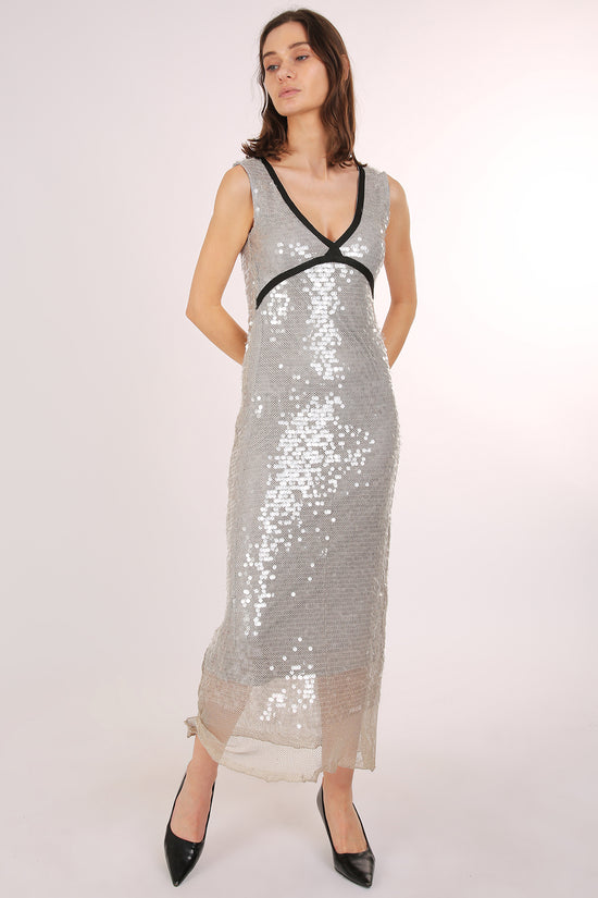 Trinity Sequined Mesh Contrast Lined Scoop Neck Maxi Dress - Shop Beulah Style