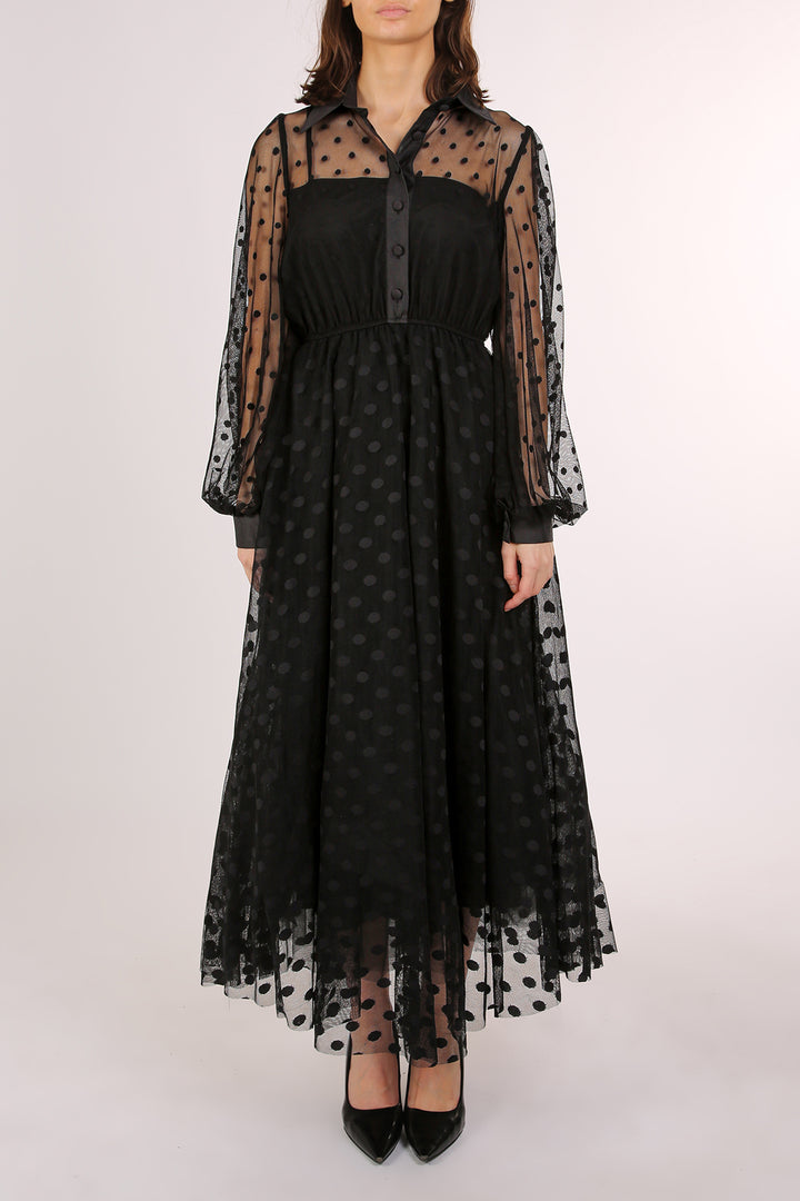 Honda Polka Dot Printed Sheer Maxi Shirt Dress - Shop Beulah Style