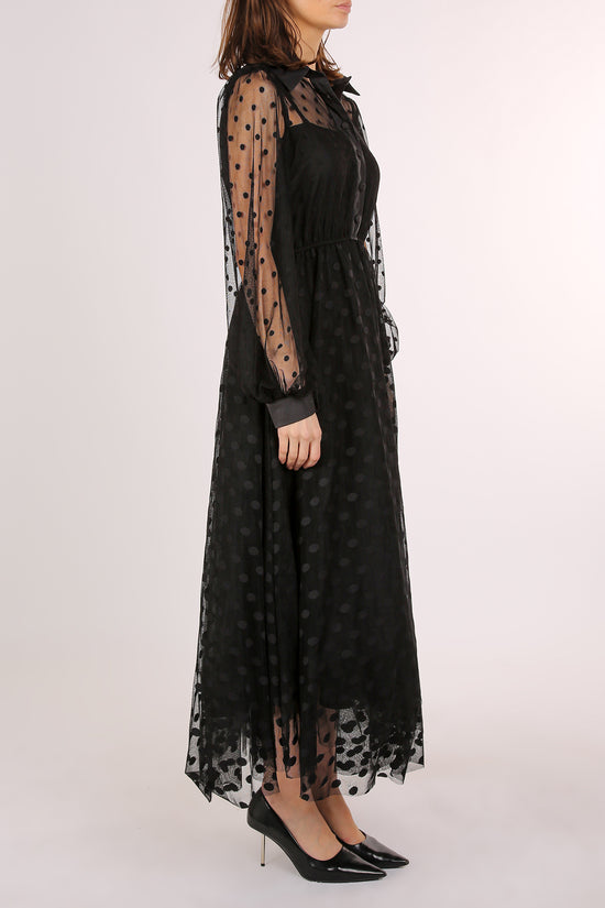 Honda Polka Dot Printed Sheer Maxi Shirt Dress - Shop Beulah Style