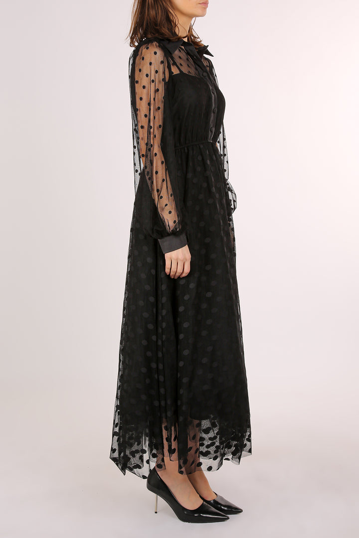 Honda Polka Dot Printed Sheer Maxi Shirt Dress - Shop Beulah Style