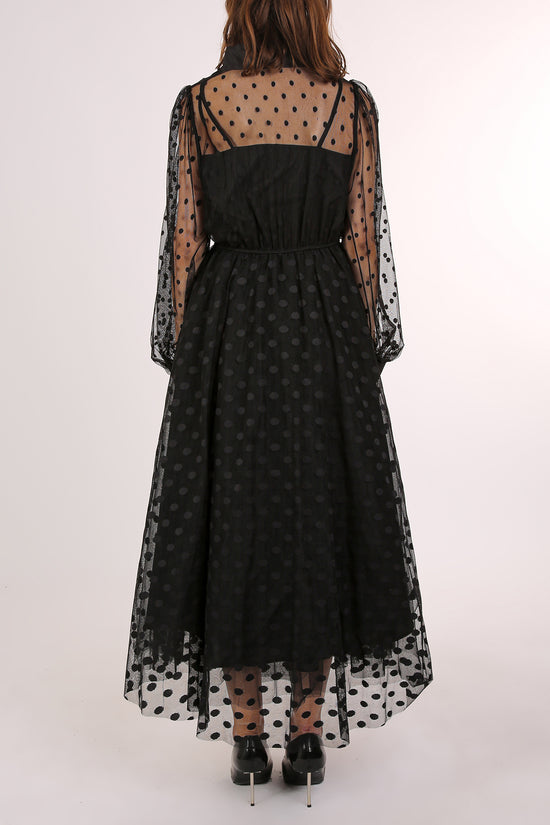 Honda Polka Dot Printed Sheer Maxi Shirt Dress - Shop Beulah Style
