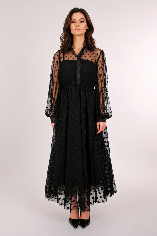 Samantha Polka Dot Printed Sheer Maxi Shirt Dress - Shop Beulah Style