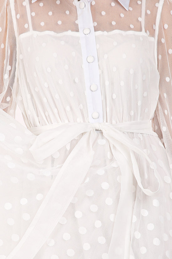 Alexis Polka Dot Printed Sheer Maxi Shirt Dress - Shop Beulah Style