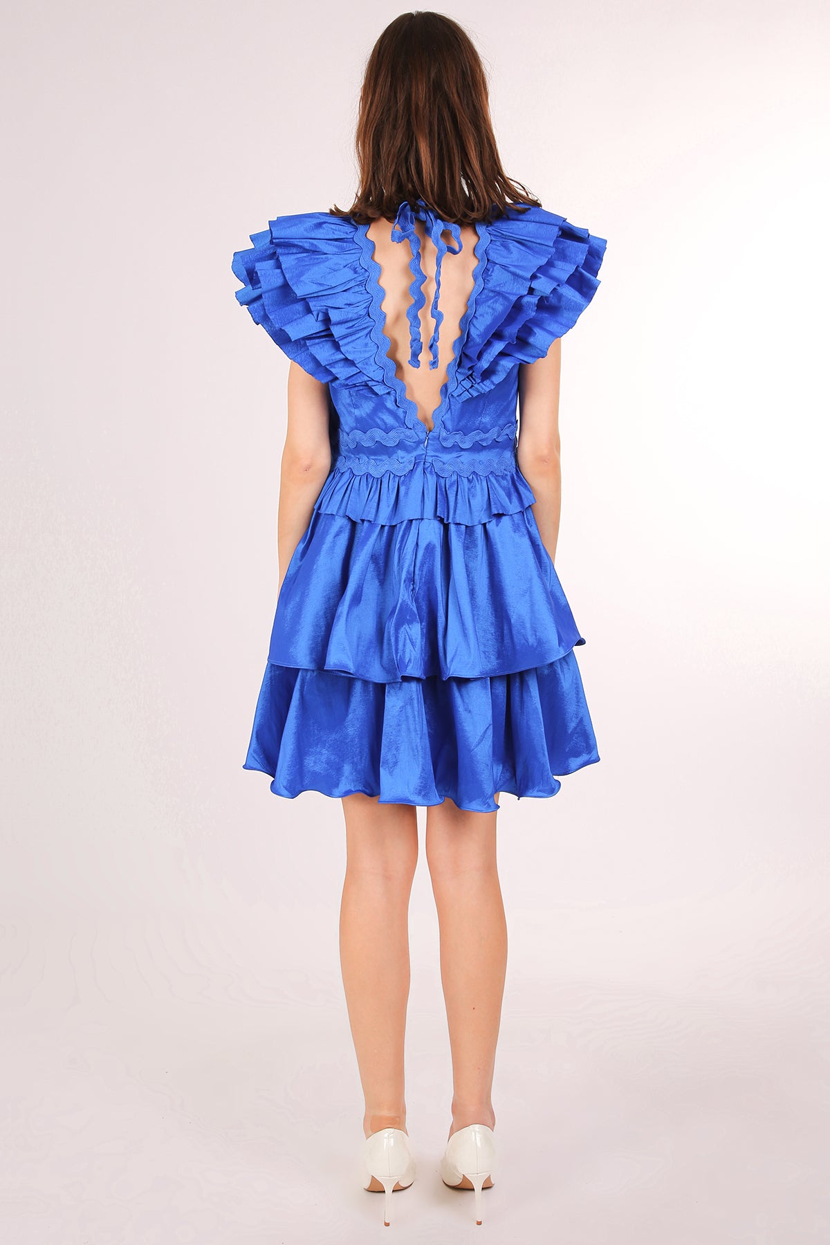 Liz Tiered Ruffled Detail Lace Trim V-Neck Mini Dress - Shop Beulah Style