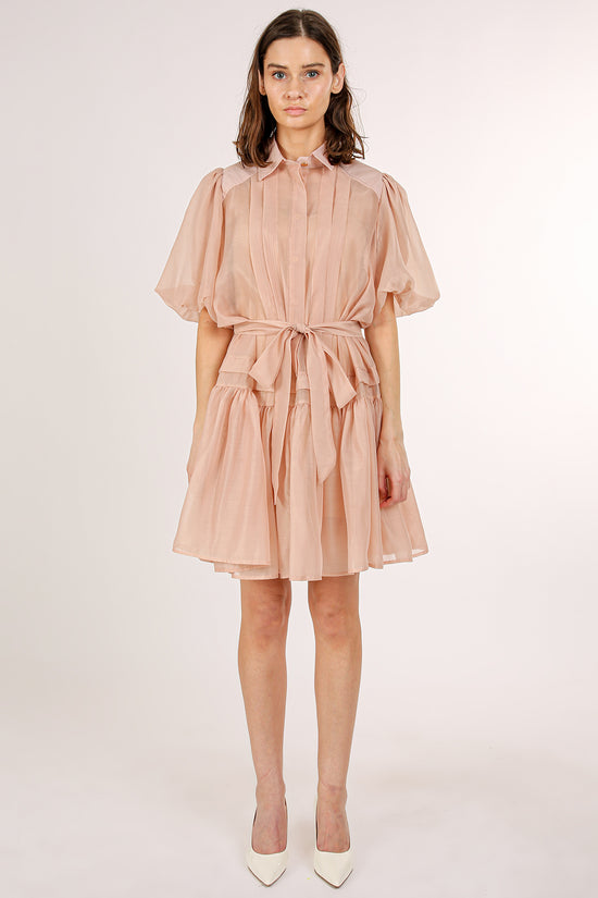 Arden Sheer Belted Puff Flounce Mini Button Up Dress - Shop Beulah Style