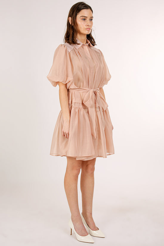 Arden Sheer Belted Puff Flounce Mini Button Up Dress - Shop Beulah Style