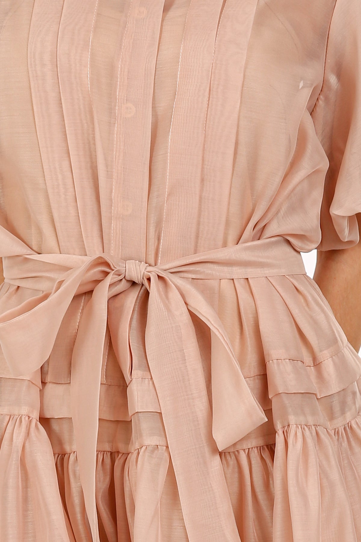 Arden Sheer Belted Puff Flounce Mini Button Up Dress - Shop Beulah Style