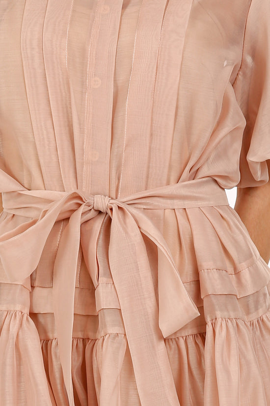 Arden Sheer Belted Puff Flounce Mini Button Up Dress - Shop Beulah Style