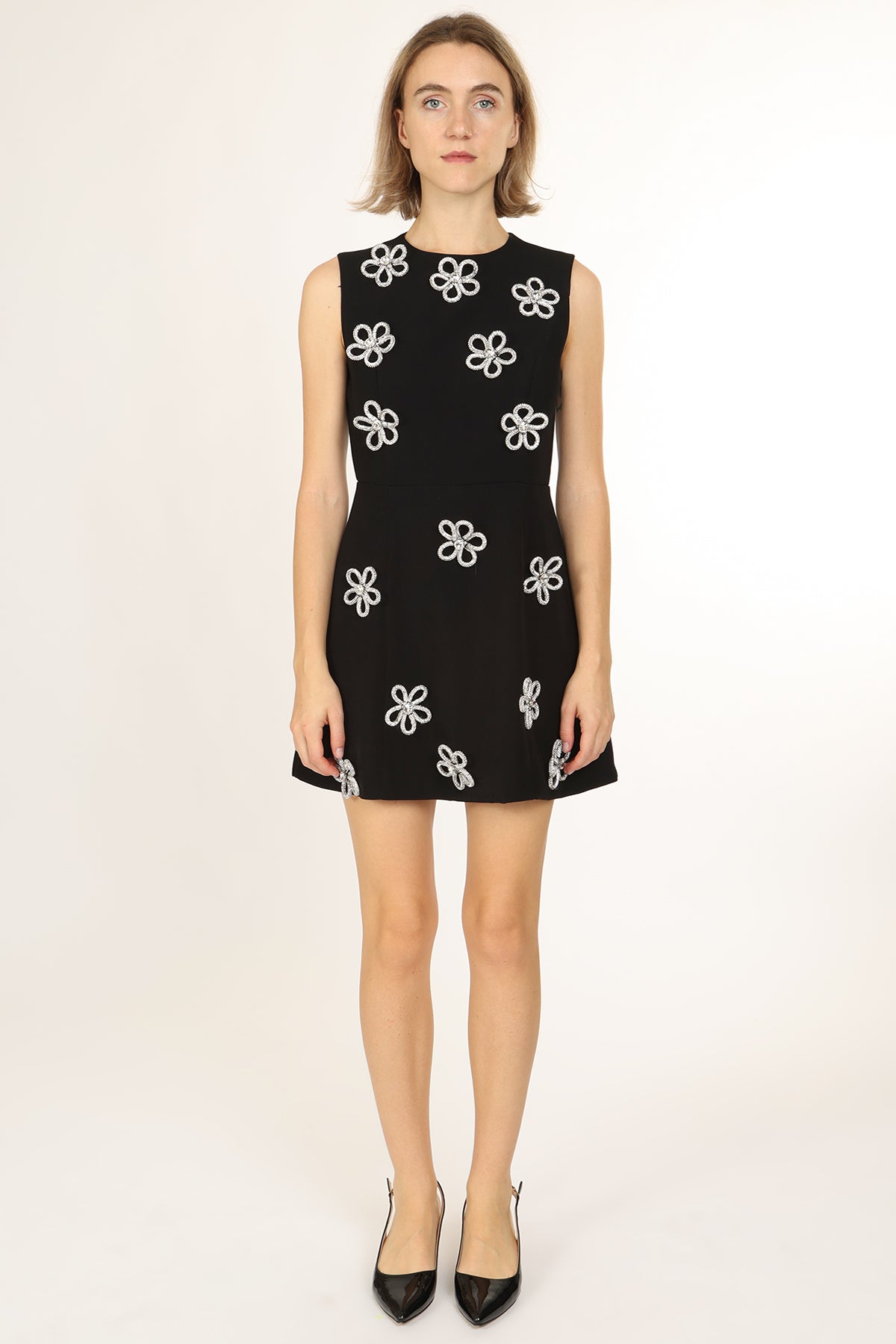 Alyssa 3D Embellished Rhinestone Flower Mini Sheath Dress