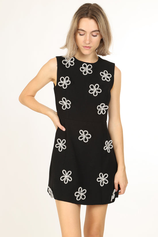 Alyssa 3D Embellished Rhinestone Flower Mini Sheath Dress