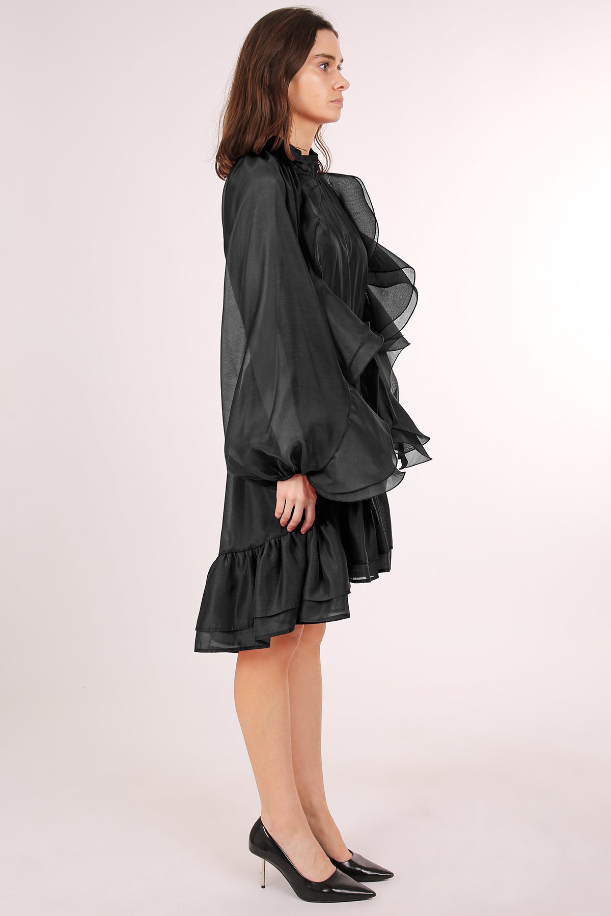 Thea Ruffled Trim Detail Belted A-Line Sheer Midi Dress - Shop Beulah Style