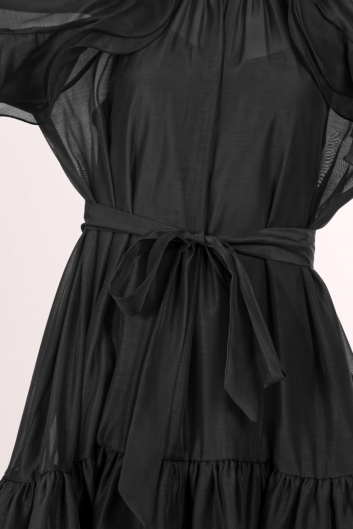 Thea Ruffled Trim Detail Belted A-Line Sheer Midi Dress - Shop Beulah Style