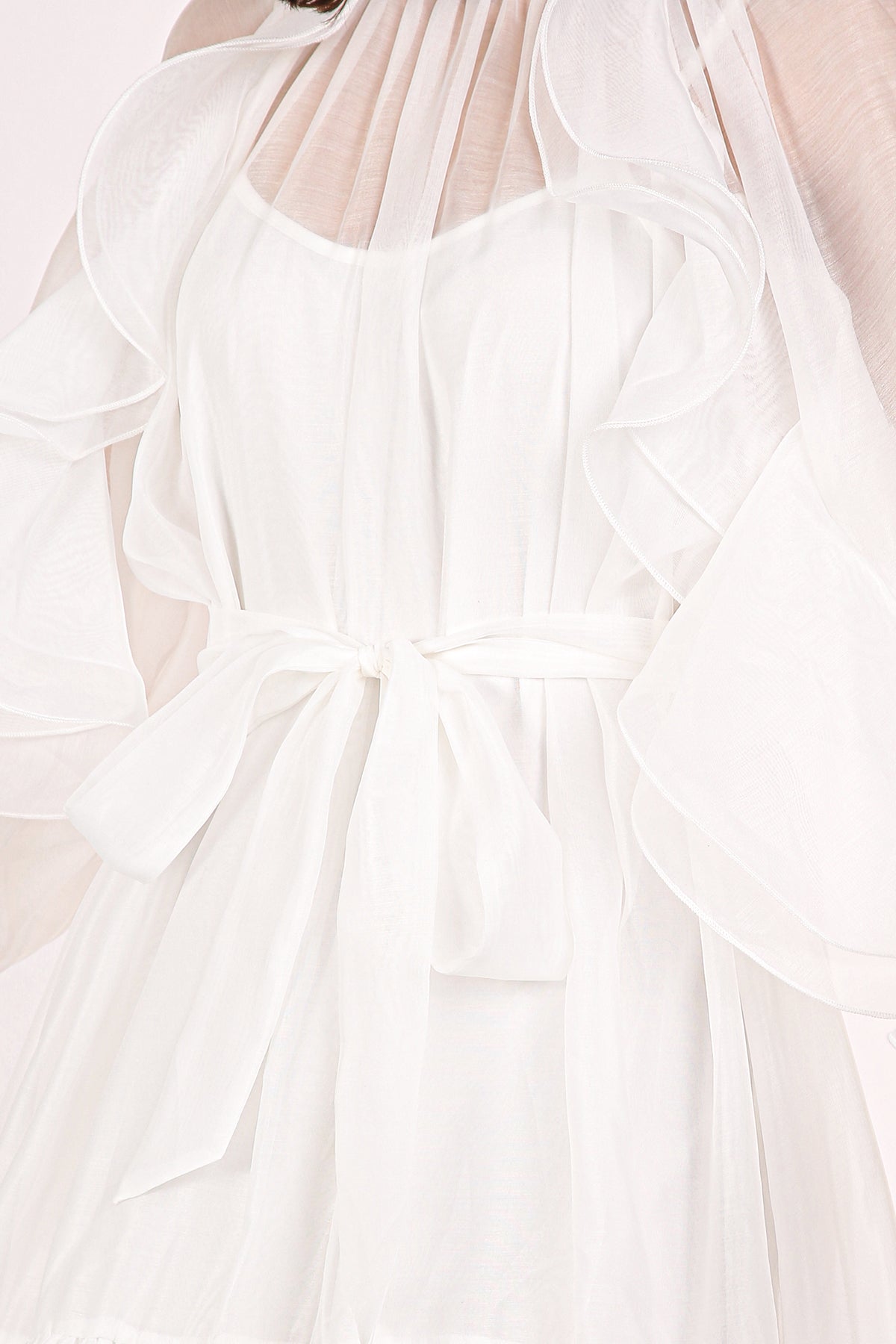 Thea Ruffled Trim Detail Belted A-Line Sheer Midi Dress - Shop Beulah Style