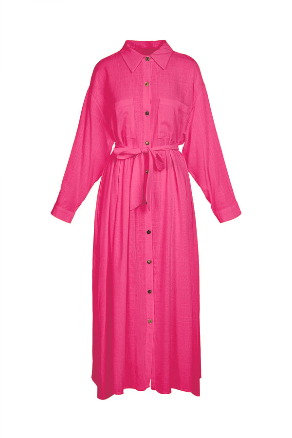 Sally Linen Belted Maxi Shirt Dress