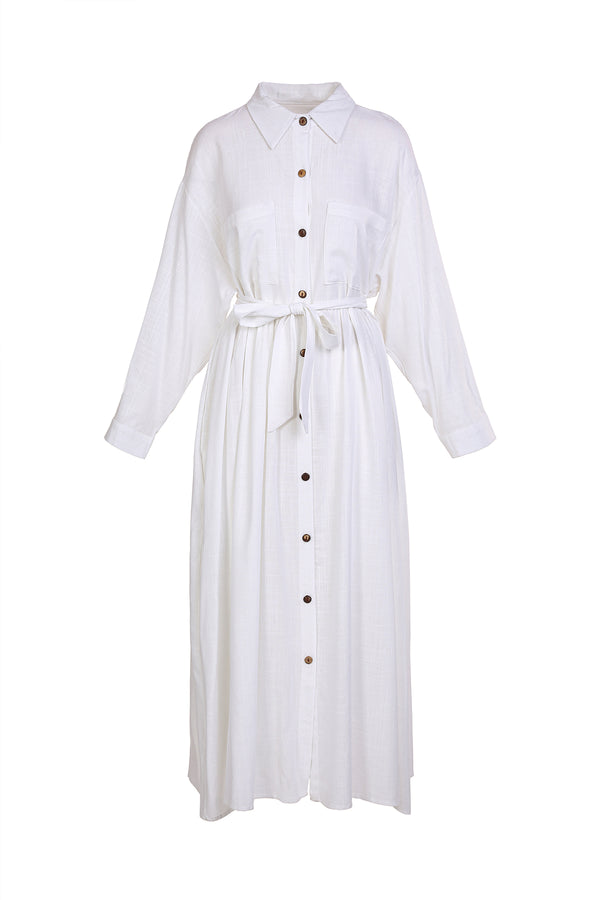 Sally Linen Belted Maxi Shirt Dress