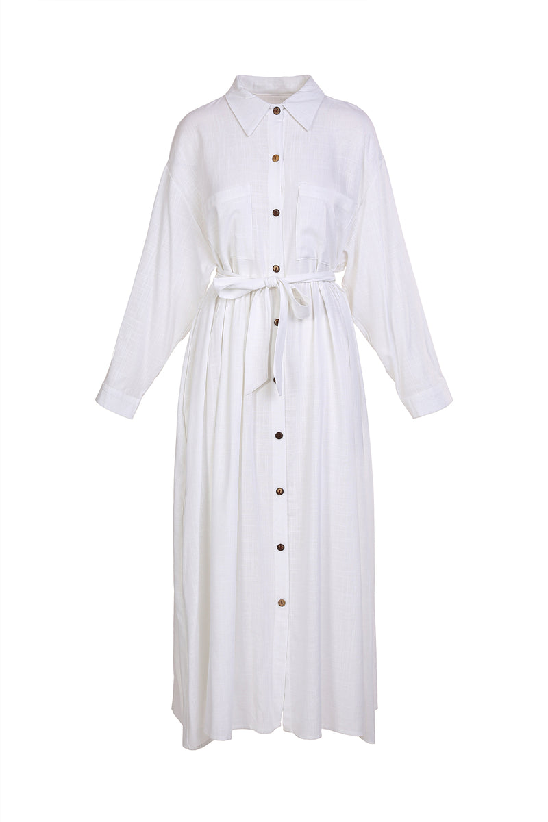 Sally Linen Belted Maxi Shirt Dress